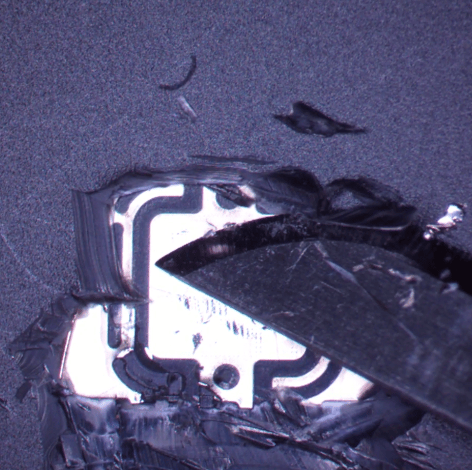 Sample preparation: exposing the die and rewiring the antenna.