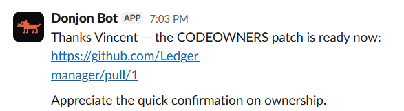 Slack integration: the Donjon Bot notifies humans and collects feedback where they work