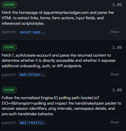 Structured backlog: each task has a parent, a status, and a clear objective